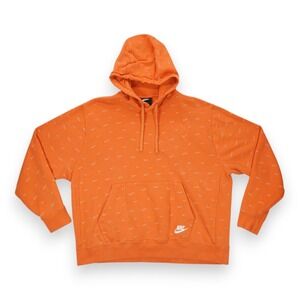 Nike Men Hoodie XL Orange Swoosh Graphic All Over Front Pocket Pullover